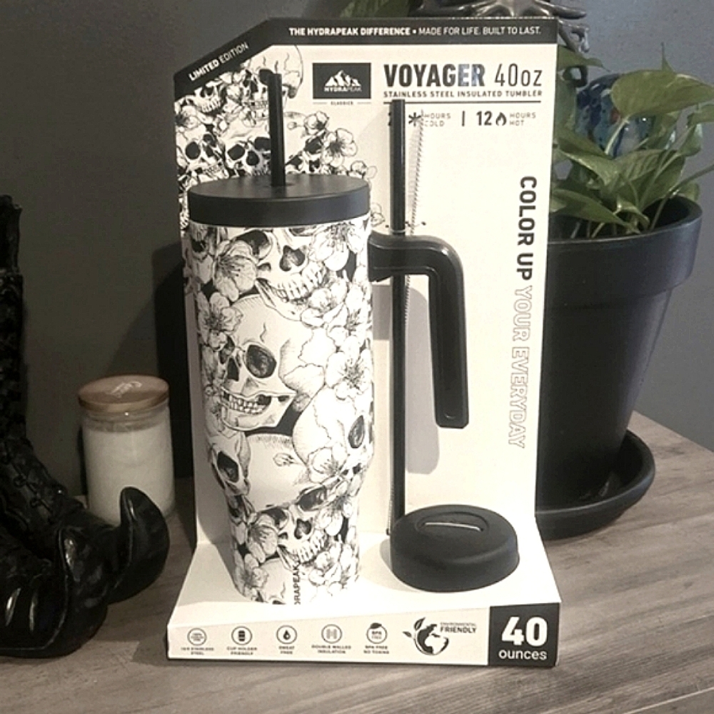 HydraPeak Voyager 40oz Stainless Steel Skull Tumbler NEW
